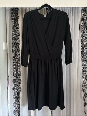 Black Front Wrap-Style Midi Dress